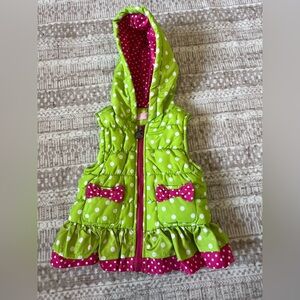Kids Headquarters 18m Girls Green Polka Dot Hooded Puffer Vest with Pink Accents